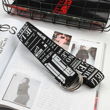 Load image into Gallery viewer, 24 styles Unisex Canvas Belts Letters Printed D Ring Double Buckle Punk Waist Strap Women Men Teenager Long Wide white Belt
