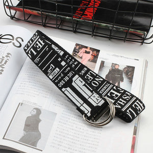 24 styles Unisex Canvas Belts Letters Printed D Ring Double Buckle Punk Waist Strap Women Men Teenager Long Wide white Belt