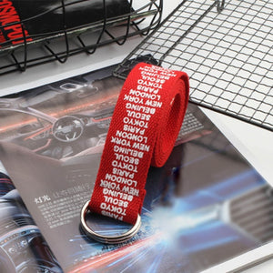 24 styles Unisex Canvas Belts Letters Printed D Ring Double Buckle Punk Waist Strap Women Men Teenager Long Wide white Belt