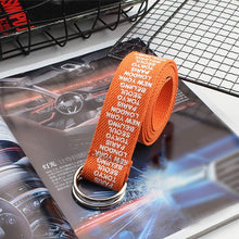 Load image into Gallery viewer, 24 styles Unisex Canvas Belts Letters Printed D Ring Double Buckle Punk Waist Strap Women Men Teenager Long Wide white Belt
