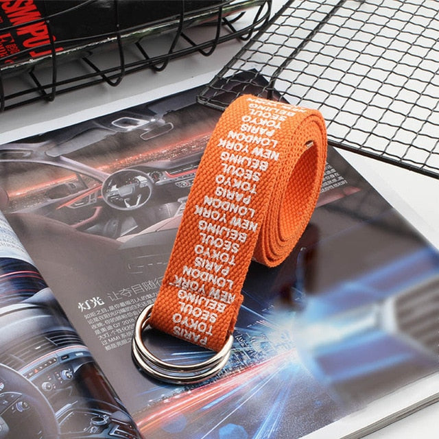 24 styles Unisex Canvas Belts Letters Printed D Ring Double Buckle Punk Waist Strap Women Men Teenager Long Wide white Belt